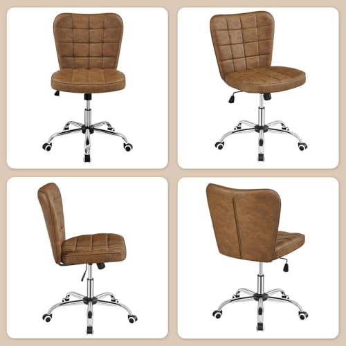 Yaheetech Armless Desk Chair Modern Tufted Office Chair Faux Leather Upholstered Computer Chair with Adjustable Seat Height and Rolling Wheels for Home/Office, Retro Brown Yaheetech
