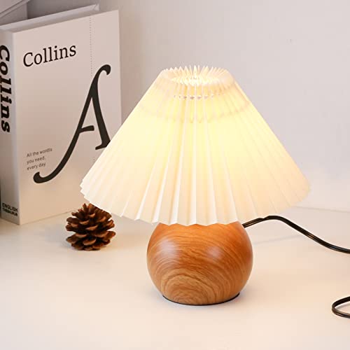 KUNJOULAM Cute Small Pleated Lamp, Modern Bedside Nightstand/Table Lamp with Beige Lampshade, Metal Base for Bedroom, Home Office, Living Room, Kids Dorm with E12 Bulb KUNJOULAM