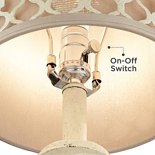 Regency Hill French Country Traditional Candlestick Buffet Table Lamp Vintage 34" Tall Skinny Ivory Off White Metal Lattice Double Shade for Living Room House Home Entryway Dining Family Regency Hill