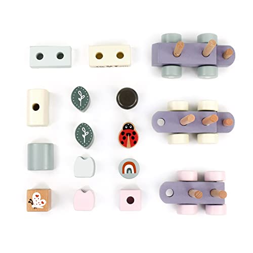 Pillowhale Wooden Stacking Train Toy Set,Wooden Building Blocks Train with Shape Sorter Early Learning Gift for Toddlers Boys Girls 12 Months and up Pillowhale