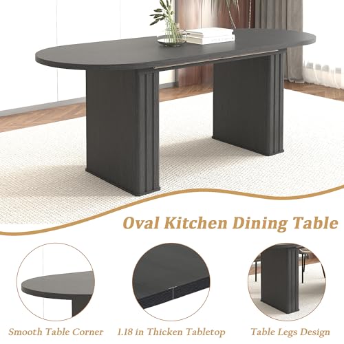 62.99"-78.7" Oval Extendable Dining Room Table for 6 8 10, Modern Farmhouse Wooden Kitchen Expanding Table, Long Large Expandable Dining Room Conference Tables for Home Office Pvillez