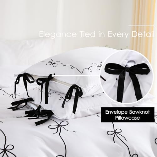 Black White Duvet Cover Set Black Bow Tie Bedding Set Super Soft Breathable Microfiber Bowknot Butterfly Tie Aesthetic Bedding Romantic French Twin Duvet Cover for All Season Chumerry