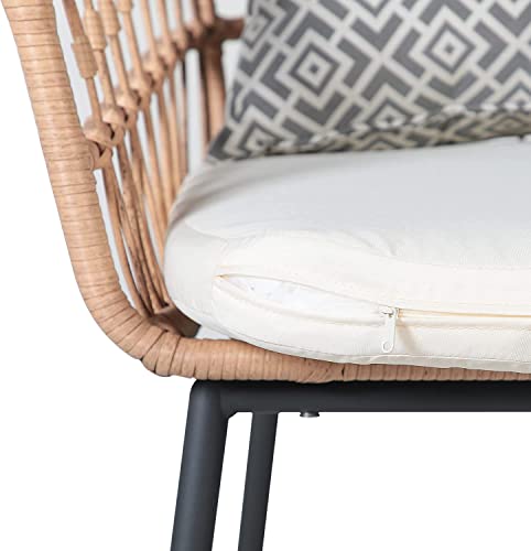 Fangflower Weather Patio Bistro Set, Outdoor Furniture Tempered Coffee Table, and Wicker Chairs for Garden, Balcony, Yard Poolside, White Fangflower