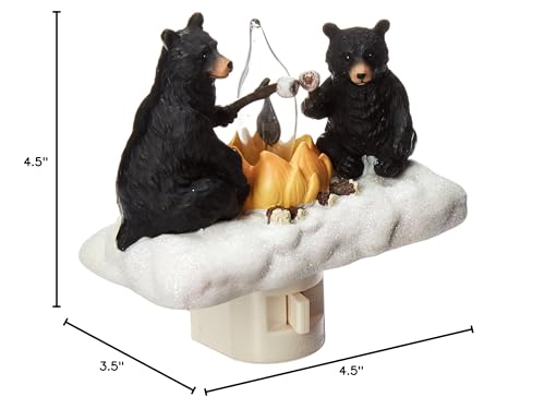 Roman Lights Exclusive Plug in Night Light, Features 2 Bears Roasting Marsh Mellows Around a Flickering Flame Camp Fire, 4.5-Inch Roman
