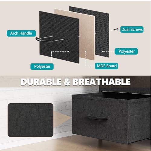 OLIXIS Dresser for Bedroom,8 Storage Fabric Drawers, Metal Frame and Wooden Top, Tall Storage Drawer Dresser for Closet with Easy Pull Handles for Living Room, Entryway, Small Space Black OLIXIS