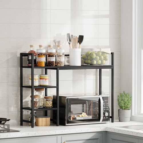 Snughome Desk Shelf, 38.6" Desk Hutch for Computer Monitor, Desktop Organizer Shelf, 4 Tier Desk Display Rack, Wood Desktop Bookshelf Storage Rack for Home Office Dorm, Black Snughome