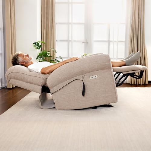 MCombo Dual Motor Power Lift Recliner Chair with Massage and Heat for Elderly, USB Ports, Lay Flat, Fabric 7666 (Beige) MCombo