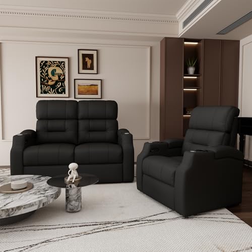 PBRO Home Theater Seating Top Grain Leather, Zero Gravity Recliner Chair Movie Theater Chairs Electric Sofa with Power Reclining USB Charge Ambient Lighting Black Single Seats for Living Room