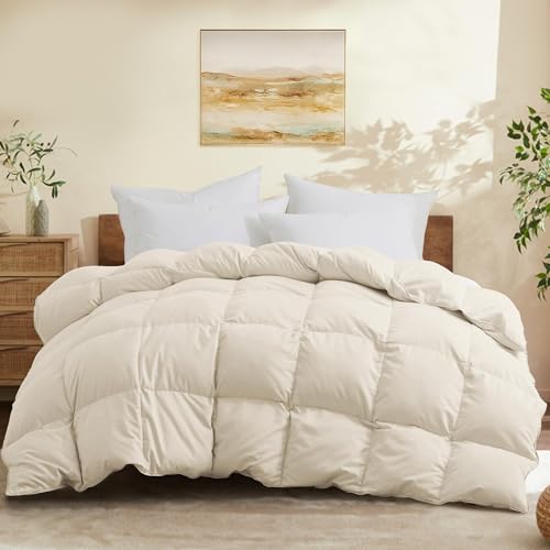 Joysoul Twin Size Down Comforter - All Season Ultra Soft Goose Down & Feather Fiber Fill, Luxury Hotel Cream Duvet Insert with Corner Tabs (68" X 88") Joysoul