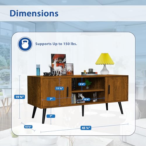 Lifetime Home Mid-Century Modern 45" TV Stand with 2 Side Doors Entertainment Center Console for Living Room Bedroom Office- Supports up to 55 Inch TV & 150 lbs Large Cabinet w/Shelves Lifetime Home
