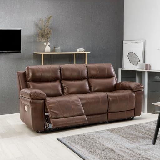 Signature Design by Ashley Edmar Leather Power Reclining Sofa with Adjustable Headrest, Brown Signature Design by Ashley