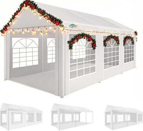 COBIZI 10x20FT Party Tent Heavy Duty for Parties Outdoor Gazebo White Event Shelter Wedding Canopy, BBQ Commercial with Removable Sidewall Windows, Powder Coating (Better Than Galvanized) COBIZI