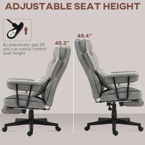 HOMCOM Executive Office Chair, 400LBS Big and Tall Office Chair with Foot Rest, Microfiber Computer Desk Chair with Lumbar Support, Reclining Function and Wide Seat, Gray HOMCOM