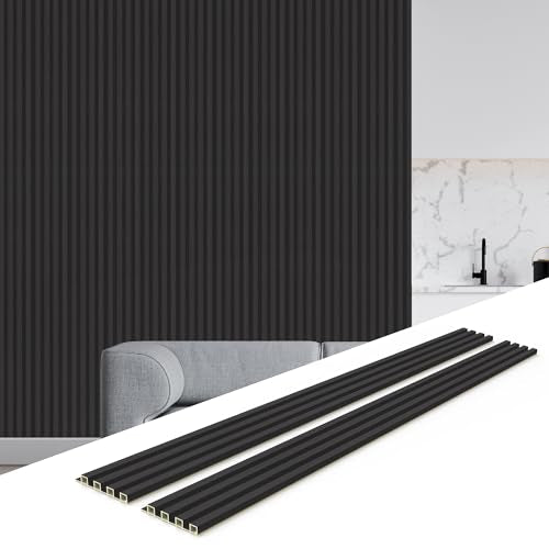 INNO STICKERS 6-Piece WPC Acoustic Slat Wall Panel for Modern Interior Decor, 94.5” x 6.5” 3D Wood Slat Wall Paneling for Living Room, Charcoal, 25.6 Sq.Ft INNO STICKERS