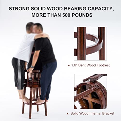 AULIFE Cow top Leather Upholstered and Wooden Legs Set of 2 Bar Stools, 360 Degree Swivel Bar Height Contemporary Leisure Style Bar Stool Chair for Home Kitchen Counter, Dining Room, Restaurant,2pcs AULIFE