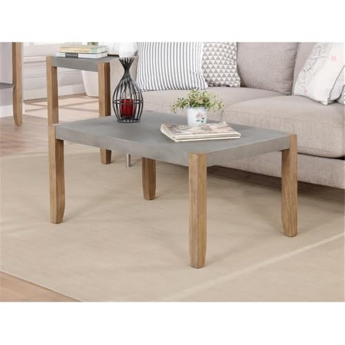 Alaterre Furniture Newport Living Room Collection – 36” x 24” Rustic Industrial Small Coffee Table with Faux Concrete Top Finish and Light Amber Solid Wood Legs (Concrete Gray) Alaterre Furniture