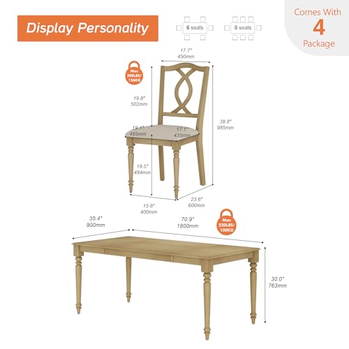 WAMPAT 7-Piece Dining Table Set for 6, Farmhouse Dining Room Set Includes 70 Inch Dinner Table & 6 Cross-Back Dining Chairs, Solid Wood Dining Set for Kitchen, Oak WAMPAT