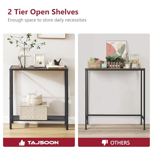 Tajsoon Console Table 28.3''L, 2 Tier Narrow Entryway Table with Open Shelves, Small Sofa Table for Living Room, Entrace, Hallway, Foyer, Corridor, Office, Rustic Brown Tajsoon