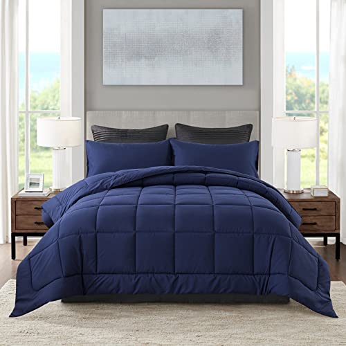 DOWNCOOL Blue Full Size Comforter Set - All Season Bedding with 2 Pillowcases - 3 Pieces - Down Alternative Comforter Set DOWNCOOL