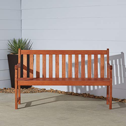 VIFAH Atlantic Red Brown 5Ft Slatted Eucalyptus Wooden Garden Bench for 3 Seater in Entry Way VIFAH