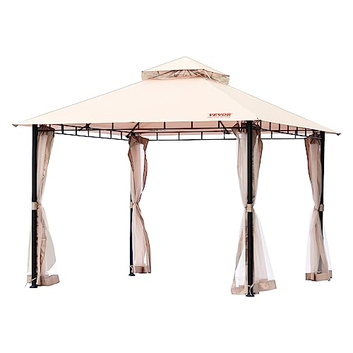 VEVOR Patio Gazebo for 6-8 Person, 10 x 10 FT Backyard Gazebo, with Mosquito Netting, Metal Frame, and PU Coated 180G Polyester, Outdoor Canopy Shelter for Patio, Backyard, Lawn, Garden, Deck VEVOR