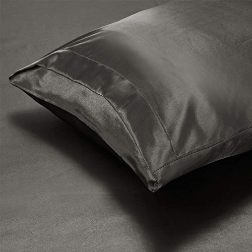 AiMay 3 Piece Satin Duvet Cover Set Bedding Sets Luxury Rich Silk Silky Super Soft Solid Color Reversible Stain-Resistant Wrinkle Free (Queen, D-Grey) AiMay