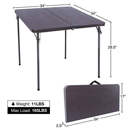 REDCAMP 34" Square Folding Card Table with Resin Top, Portable Fold in Half Small Card Tables with Collapsible Legs for Adults Indoor Outdoor Use, Brown REDCAMP