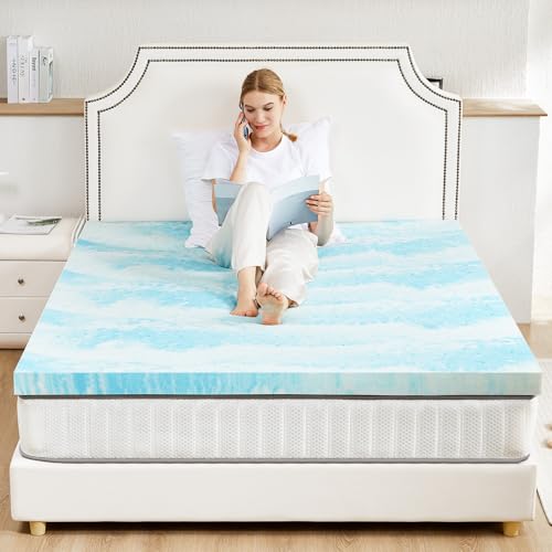 Sweetcrispy Mattress Topper Full, 3 Inch Thick Memory Foam Gel Infused Cooling Toppers Pad for Full Size Bed, Sleeper Sofa, RV, Camper, CertiPUR US Certified, Ventilated and Breathable, Blue Sweetcrispy