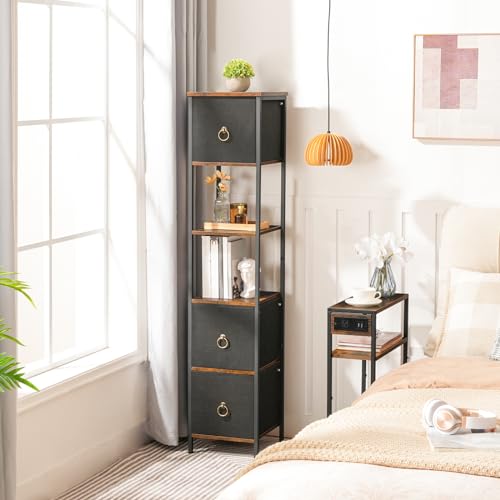 HOOBRO Corner Cabinet, 6-Tier Corner Shelf Stand with 3 Drawers, Bathroom Floor Cabinet, Narrow Storage Cabinet, for Bathroom, Living Room, Rustic Brown and Black BF140CW01 HOOBRO
