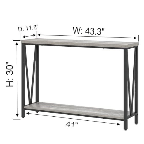 FOLUBAN Industrial Sofa Console Table, Rustic Wood and Metal Entryway Hallway Table for Living Room Entrance, 43.3 Inch Light Grey FOLUBAN
