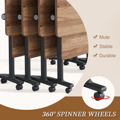 Folding Conference Room Table, Modern Conference Tables with Silent Wheels, Large Rectangular Mobile Training Tables for Office Classroom, Foldable Modular Boardroom Seminar Table (6pack L47.2in) JNMDLAKO