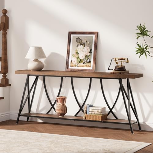 JUSTOGO 70.9" Narrow Console Table for Entryway, Industrial Long Sofa Table Behind Couch, Farmhouse Hallway Table with Storage for Living Room, Entrance, Foyer, Rustic Brown JUSTOGO