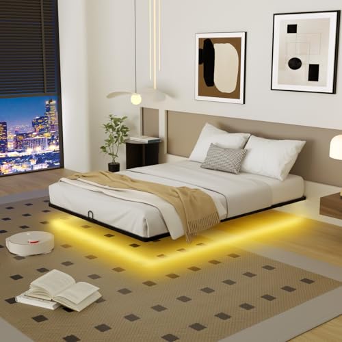 YIADDTION Full Size Floating Bed Frame with Smart LED Lights - Full Bed Frame Modern Metal Platform Bed, Easy Assembly No Box Spring Needed and Noise Free YIADDTION