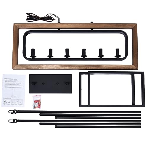 Lingkai Farmhouse Chandelier Rustic Kitchen Island Light Fixture, Industrial Pendant Lighting Fixtures Wood and Metal for Dining Room Pool Table Lingkai