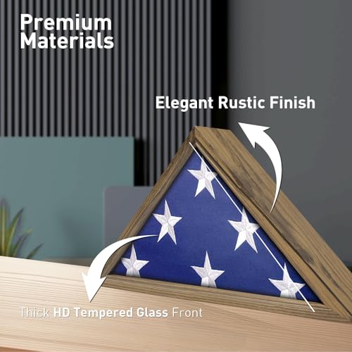 ASmileIndeep Flag Display Case for 5' x 9.5' Burial Flag, Solid Wood Burial Flag Shadow Box with HD Tempered Glass and Wall Mount,Flag Case for ASmileIndeep