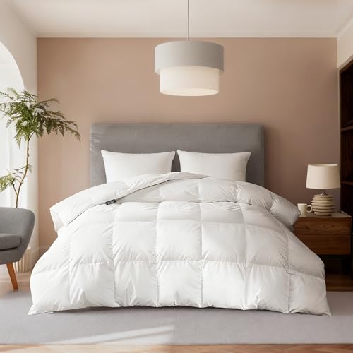 Hotel Suite Luxurious Feather and Down Comforter Duvet Insert Full/Queen Size, 100% Cotton Cover, Hotel Collection Quilts, 56 oz Fill Weight, All Season Medium Warmth 88 x 88 Inch White Hotel Suite