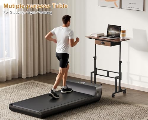 Adjustable Height Standing Desk With Drawer, Rolling Sit Stand Up Desk With Wheels, Small Sit To Stand Computer Desk, Adjustable Desktop Height, On Wheels, Brown, For Walking Pad Laptop Treadmill Cidaziya