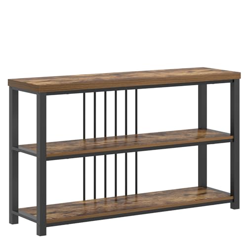 FOLUBAN Industrial Console Table, 3 Tier Entryway Sofa Foyer Table for Living Room Hallway Behind Couch, Rustic Brown FOLUBAN