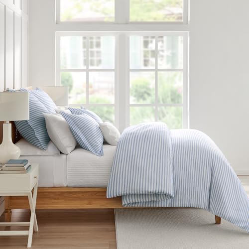 Levtex Home Martha Stripe Blue Reversible King/Cal King Comforter Set (106x94in) with 2 Pillowcases (36x20in) - Stripe Bedding - Blue, White - Cotton King Size Comforter Set - Lofty, Soft Levtex Home