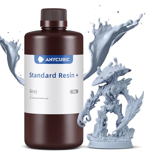 ANYCUBIC Upgraded Standard 3D Printer Resin, 405nm SLA Fast UV-Curing Resin, High Precision & Rapid Photopolymer for 8K Capable LCD/DLP/SLA 3D Printing (Grey, 1000g) ANYCUBIC