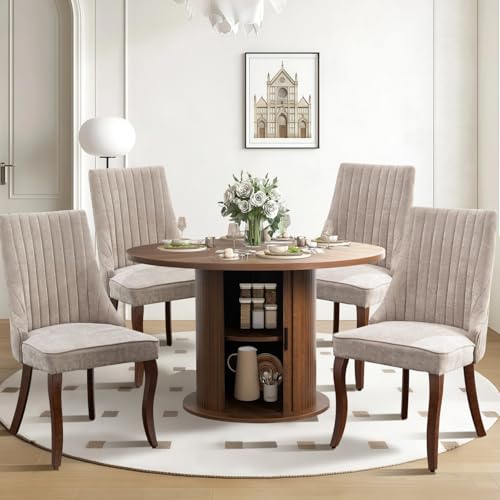 SoarFlash Kitchen Table and Chairs for 4, 47" Dining Table Set for 4 with Velvet Upholstered Chairs, 5 Piece Round Kitchen Table Set, Dining Room Table Set for Small Space, Apartment SoarFlash