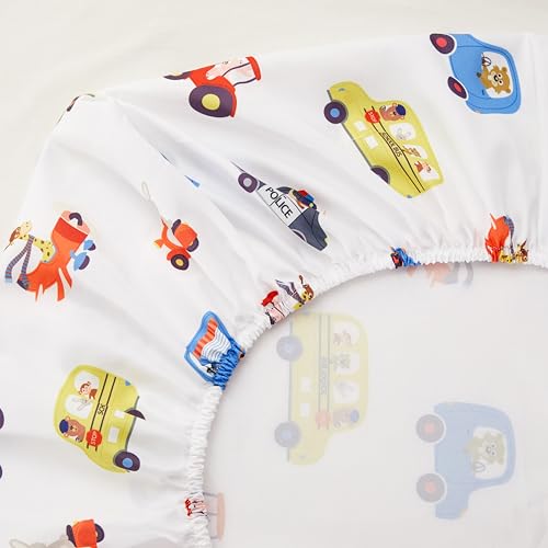 PINNKKU 4-Piece Toddler Bedding Set, Includes 1 Flat Sheet, 1 Fitted Sheet, 1 Comforter and 1 Reversible Pillowcase, Standard Toddler Comforter & Sheet Set, Ultra Soft Toddler Bed Set, Cars & Road PINNKKU