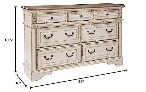 Signature Design by Ashley Realyn French Country 7 Drawer Two Tone Dresser, Chipped White Signature Design by Ashley