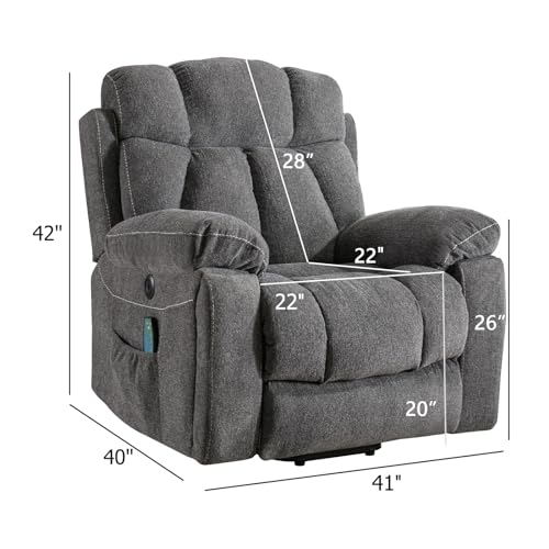CANMOV Large Power Lift Recliner Chairs with Massage and Heat for Elderly Big People, Heavy Duty Motion Reclining Mechanism-Anti Skid Fabric Recliner Chair with 2 Concealed Cup Holders,Dark Gray CANMOV