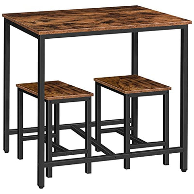 HOOBRO 3-Piece Industrial Dining Table Set, Kitchen Table, Space Saving Dinette for Kitchen, Dining Room, Small Space, Breakfast Nook, Living Room, Party, Rustic Brown and Black BF75CZ01G1