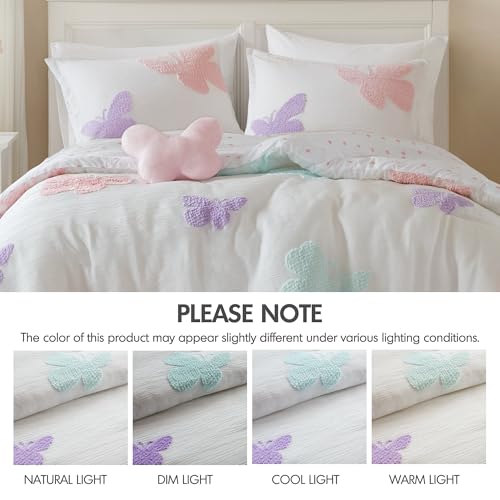 Intelligent Design Kids Rio Full/Queen Comforter Set – Girls’ Reversible Tufted Chenille Bedding with Pastel Purple Butterflies and Pink Dot, 4pcs Intelligent Design