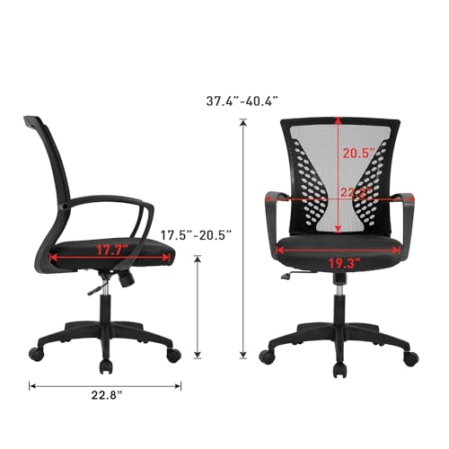 FDW Home Office Chair Mid Back PC Swivel Lumbar Support Adjustable Desk Task Computer Ergonomic Comfortable Mesh Chair with Armrest (Black) FDW