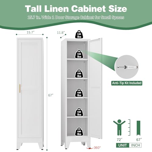 Bevivog Tall Bathroom Storage Cabinet, 67" Narrow Metal Storage Cabinets, Freestanding Tall Linen Cabinet, Slim Kitchen Pantry Cabinets with Shelves Bevivog