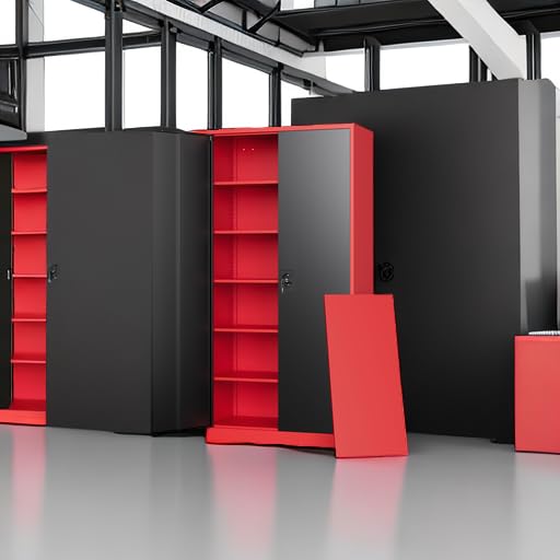 Letaya Metal Storage Cabinets with Lock, 71" Tall Locker Organizer Steel Cabinets, Adjustable Shelves 2 Doors for Home, Office, Warehouse,Garage,Industrial,Employee Lockers (Style B, Black Red) Letaya