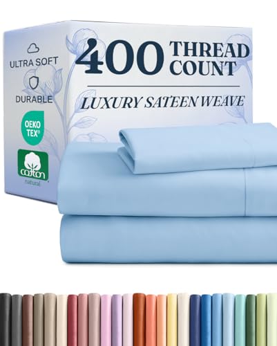 Twin XL Sheet Set - 100% Cotton Sheets - 3 Piece Twin XL Size Cotton Bed Set with Deep Pockets up to 16 Inches - Soft, Breathable & Cooling - Fade and Stain Resistant - Machine Washable - Light Blue CGK Unlimited